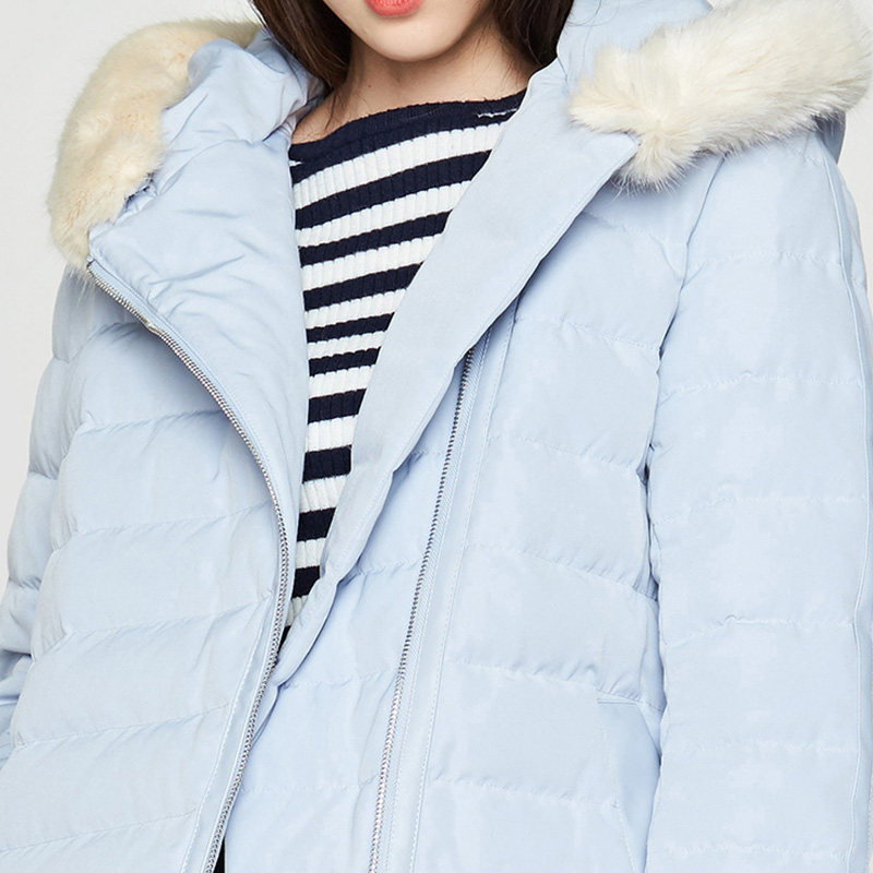 艾格冬季女装韩版修身连帽白鸭绒 艾格银座羽绒服