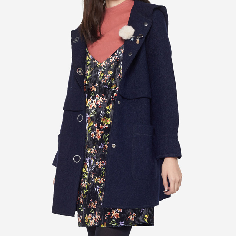 艾格冬季女装修身羊毛外套毛呢大衣 艾格银座毛呢外套