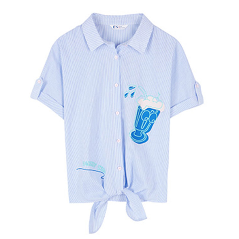 艾格夏季女装2020甜美条纹短袖z09 艾格银座衬衫