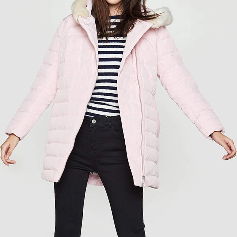 艾格新款不过时百搭修身连帽白鸭绒 艾格银座羽绒服