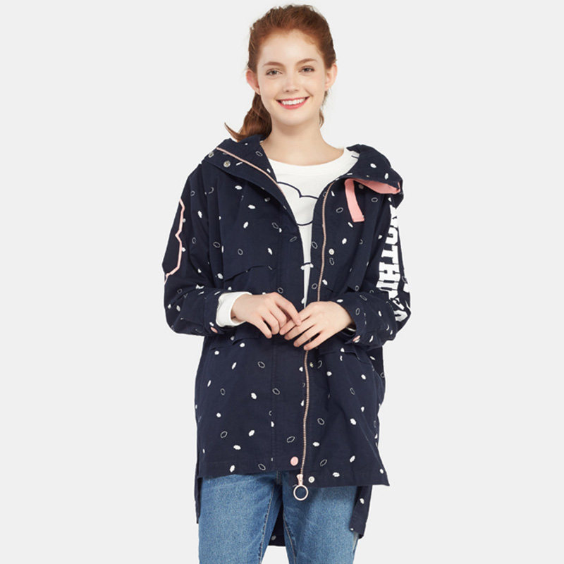 艾格春秋季女装印花图案中长款风衣 艾格银座风衣