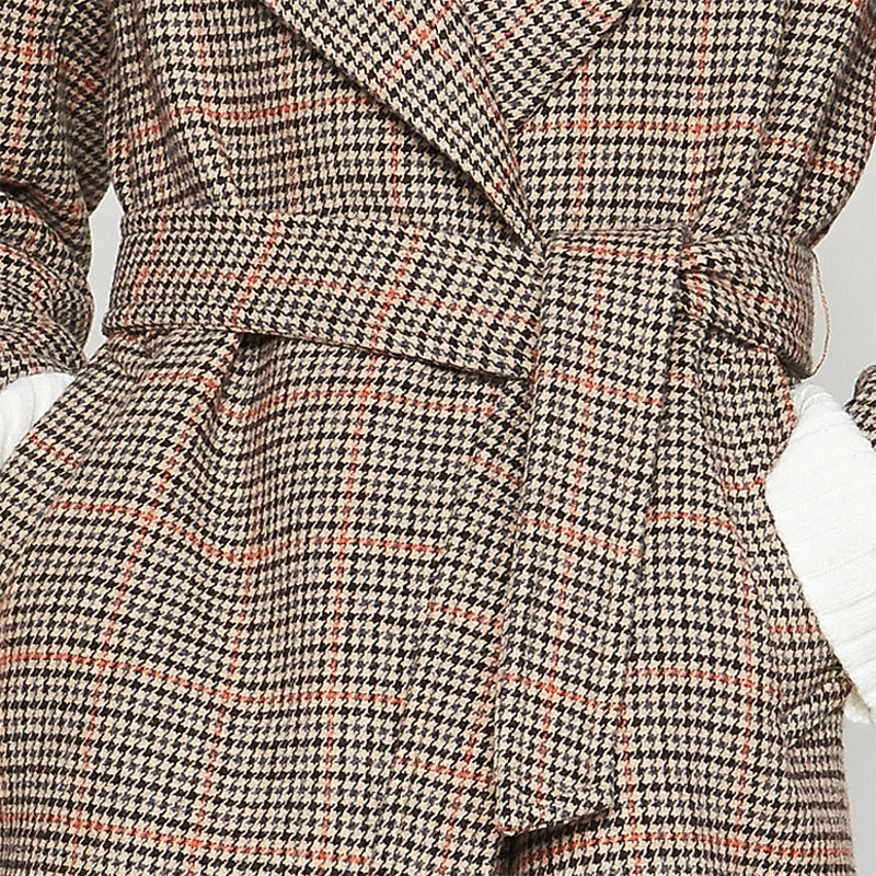 艾格官方旗舰店秋季新品千鸟格大衣 艾格银座毛呢外套