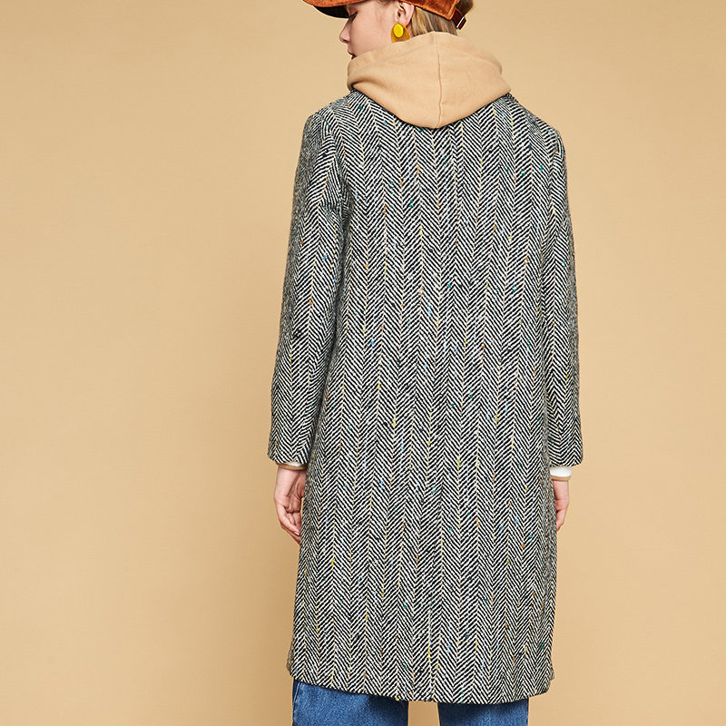 艾格冬季女装休闲西装领毛呢大衣 艾格银座毛呢外套