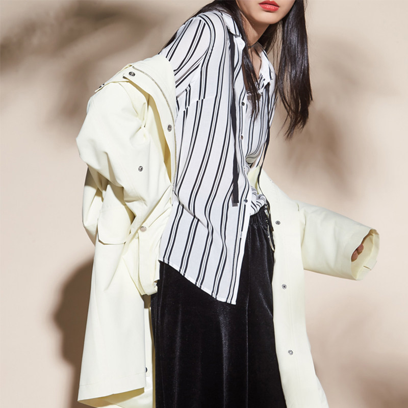 艾格春秋季百搭直筒长袖连帽风衣 艾格银座风衣