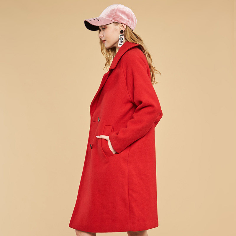 艾格冬季女装羊毛韩版宽松纯色毛呢 艾格银座毛呢外套