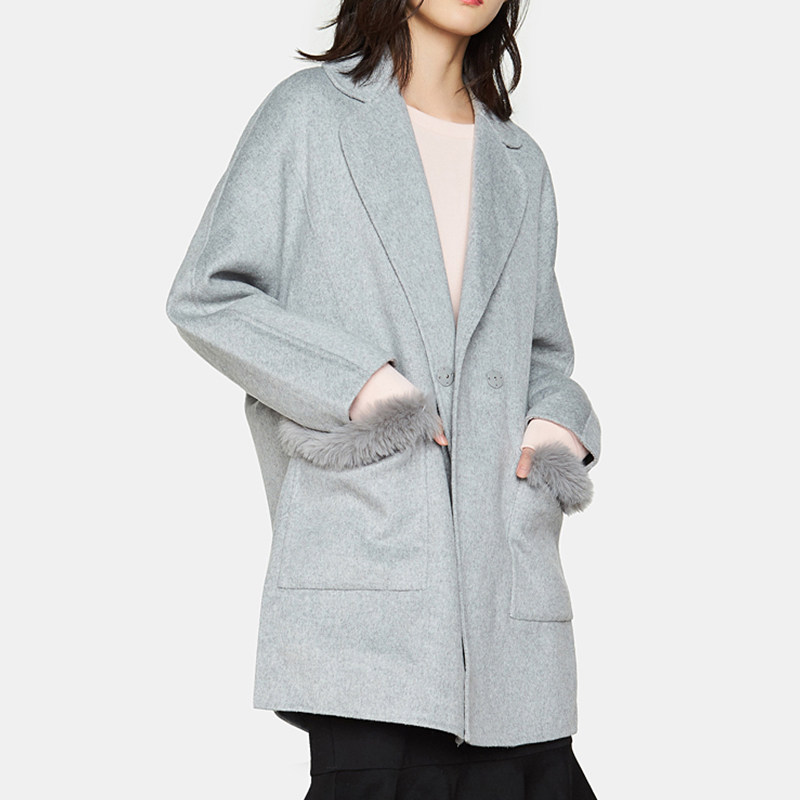 【断码m】艾格新款冬装女毛呢大衣 艾格银座毛呢外套