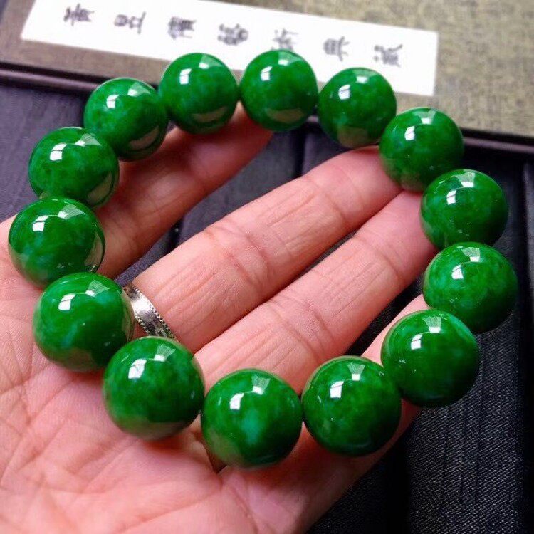 翡翠辣绿圆珠手串缅甸天然老坑a货辣色佛珠手链满绿色男女款手链