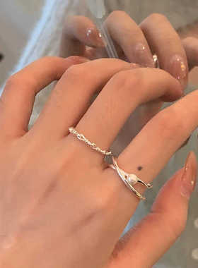 ins款素圈叠戴银色珠珠高级感