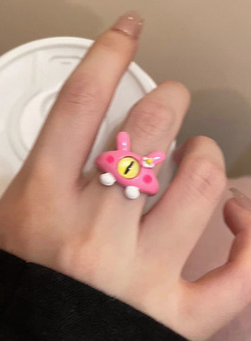 小怪兽戒指搞怪猫咪大眼卡通甜酷可爱情侣指环童趣开口食指戒女潮