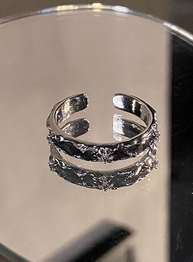 非黑即白戒指高级感小众设计简约情侣对戒男女ins冷淡风开口食指