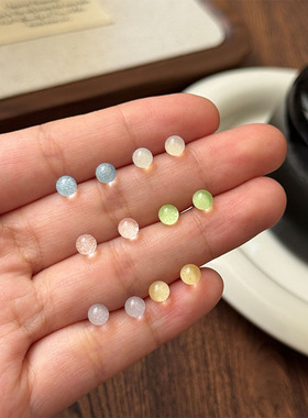 S925银针彩色炫彩豆豆清新耳洞耳钉套装简约小巧耳环圆球银针耳饰