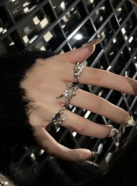 三件套戒指学生女ins潮小众设计宝石高级感个性开口可调节食指戒