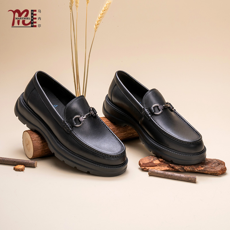 马内尔2024新款休闲皮鞋男款一脚蹬乐福鞋男士百搭厚底鞋M44031 - 图0