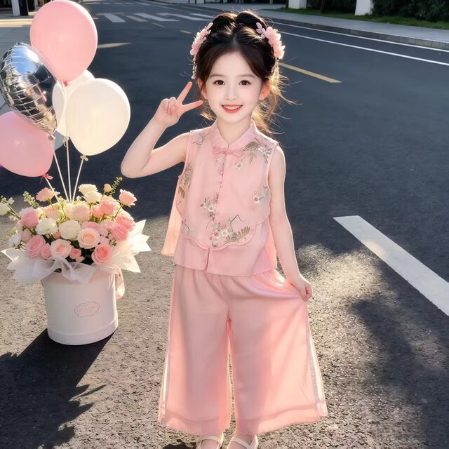 ເດັກຍິງໃຫມ່ຈີນ Tang Suit Hanfu Summer Suit ເດັກຍິງແບບຈີນແບບບູຮານ Costume ສອງສິ້ນຊຸດເດັກນ້ອຍປະສິດທິພາບ Costumes