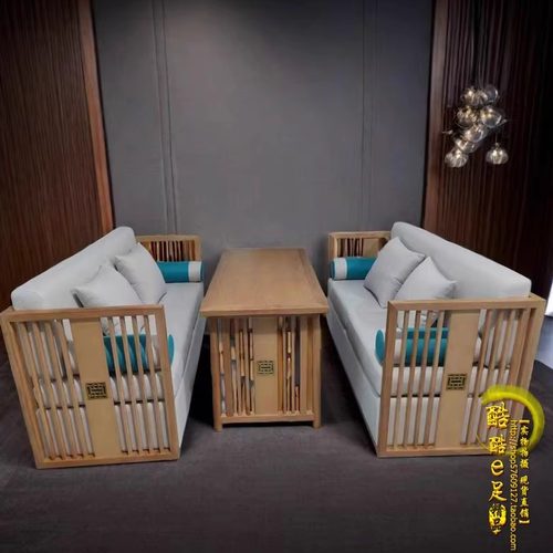 新中式茶楼大厅卡座沙发茶餐厅餐桌民宿酒店大堂包厢桌椅组合 - 图1