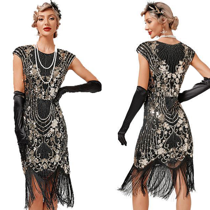 Lady Flapper Dresses 1920s Beaded Fringed Great Gatsby Dress-图1