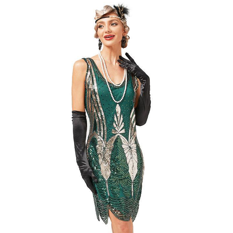 Flapper Dresses 1920s Sequins Art Deco Gatsby Cocktail Dress-图0