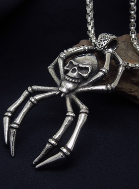 AH7钛钢朋克暗黑系骷髅头蜘蛛项链潮流帅气男士厚重不掉色项饰品