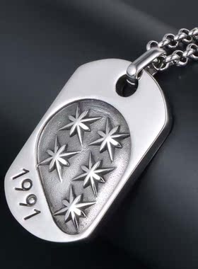 AH7钛钢米花形文字吊坠项链男款时尚潮流复古军牌男士挂件毛衣链