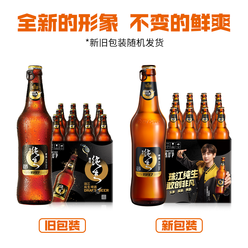 珠江啤酒1997纯生528mL*12瓶装*2整箱批发生啤酒官方旗舰店