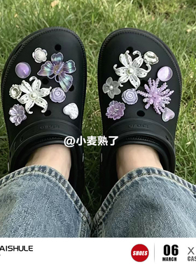 【小麦熟了】紫色蝴蝶花朵洞洞鞋鞋花适配Crocs高级感DIY鞋扣配件