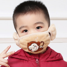 Марлевая повязка 秋冬季儿童二合一口罩耳罩加绒加厚保暖口罩骑行护耳抗寒防风宝宝 Warm cloth