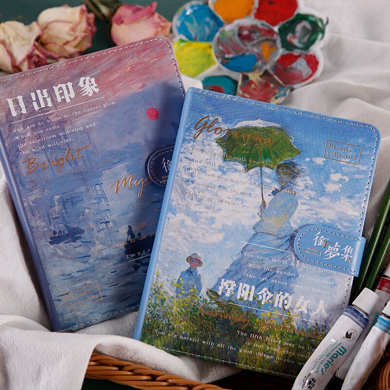 문학적 복고풍 하드 코버 노트북 제목 드림 컬렉션 시리즈 핸드북 VAN GOGH MONET 컬러 유성 풍경 자기 버클 북 일러스트 페이지 색상 페이지