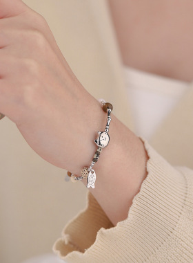 S925纯银小鱼碎银手链女 可爱甜美个性清新小众设计感手饰