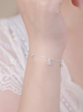 韩风s999银爱心手链 精致甜美叠戴百搭通勤 少女感小众手饰