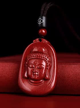 纯天然原矿朱砂佛头吊坠女