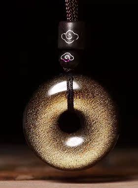 天然冰种黑曜石平安扣彩曜石吊坠金曜石挂坠彩虹眼项链男女款饰品