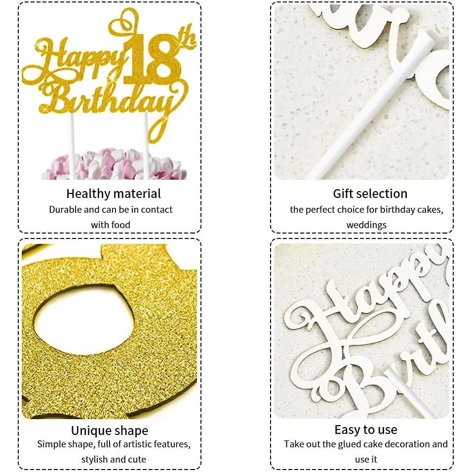 1-20PCS Happy Birthday Cake Topper 1st 18th 21th 30th 40th 5-图0