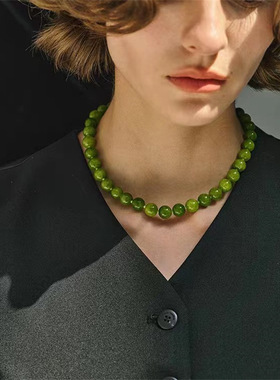 小众设计款绿色天然石项链