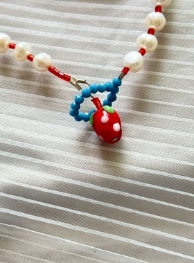 童趣草莓串珠天然淡水珍珠项链