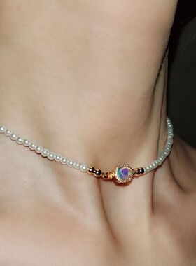 施家珍珠短款复古设计感颈链