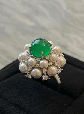 新中式翡翠色帝王绿玉髓戒指