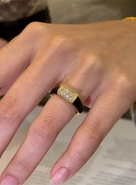 中古宽面黑色戒指轻奢指高级感