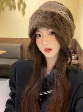 CDLM陈大刘芒 皮草拼接毛绒堆堆帽子女秋冬季日系大头围防寒针织