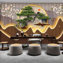 New Chinese Greeting Guest Loose Bamboo Wood Fiber Tea Room Foreground Background Wall Integrated Wall Panel Picking Ear Shop Wellness Hall