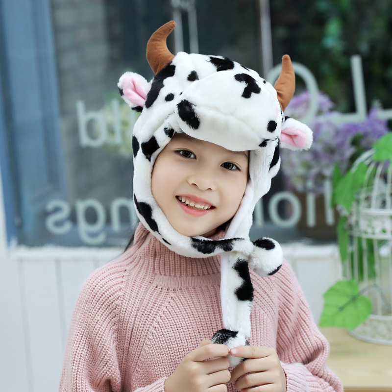 学校幼儿园儿童成人亲子表演动物奶牛帽子卡通毛绒头套表演道具 - 图1