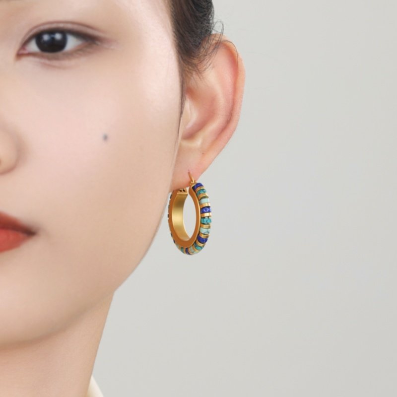 复古小众绿松石耳环女欧美风高级感耳饰哑光镀金圆形天然石耳环,淘宝优惠券,粉丝福利购,淘宝优惠卷