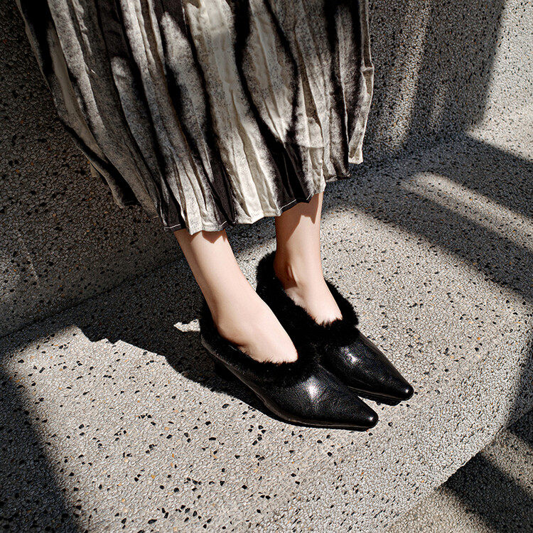 奢华复古~加绒深口单鞋女方头个性毛毛鞋秋冬新品洋气百搭时尚女,淘宝优惠券,粉丝福利购,淘宝优惠卷