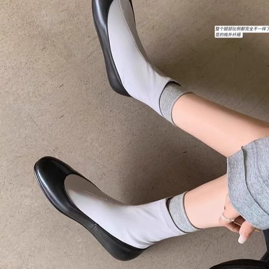 巨好看时尚拼色真皮短靴女单靴圆头低跟平底弹力靴舒适百搭秋冬,淘宝优惠券,粉丝福利购,淘宝优惠卷