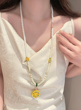 新中式复古串珠罗盘项链女
