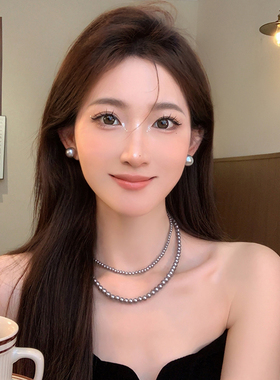 法式复古灰珍珠项链女