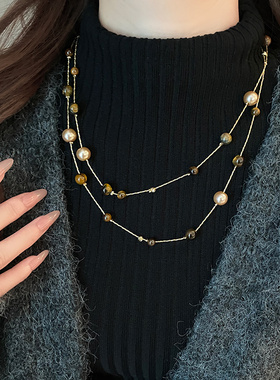 虎眼石珍珠叠戴项链女2025新款