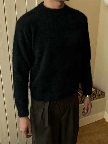 2Messages软糯重磅仿貂毛短宽立体剪裁圆领毛衣细针亲肤马海毛 - 图3