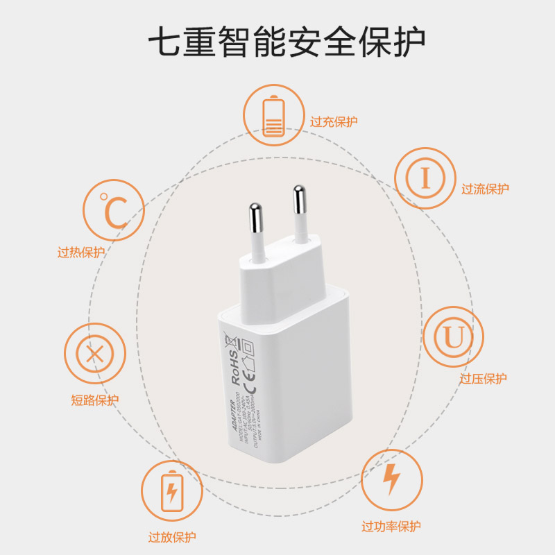 手机通用USB充电器适用于安卓苹果欧标充电插头出国旅行圆脚欧规-图1