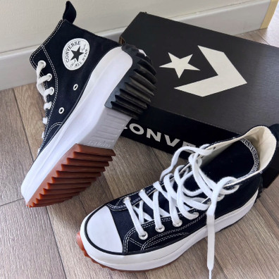 Converse Run Star Hike increased thick sole high top canvas shoes men and women same style black and white