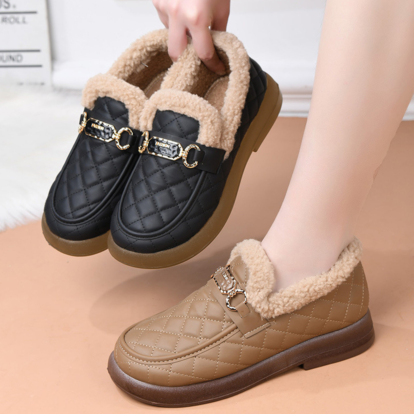 防水棉鞋女冬季加绒加厚老北京布鞋防滑一脚蹬乐福鞋外穿妈妈棉靴,淘宝优惠券,粉丝福利购,淘宝优惠卷
